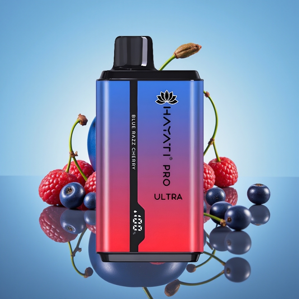 Hayati Pro Ultra 15000 퍼프 디스포저블 베이프 블루 라즈 체리 (850mAh, 24ml, 2%)