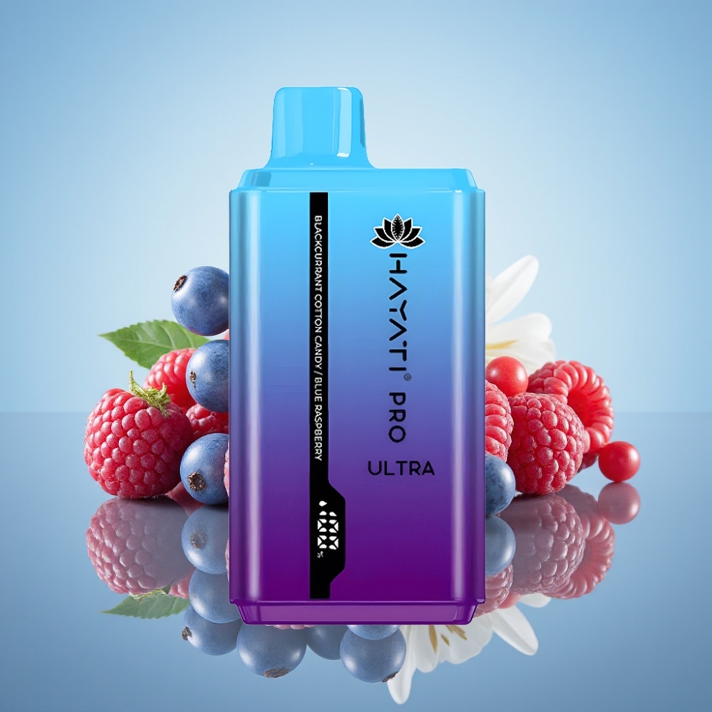 Hayati Pro Ultra 15000 퍼프 블랙커런트 코튼 캔디 블루 라즈베리 디스포저블 베이프