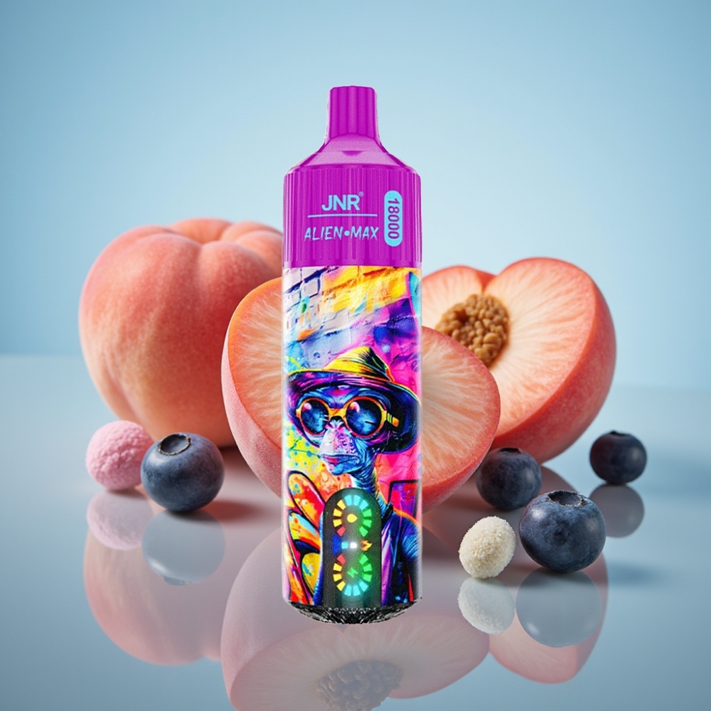JNR Alien Max 18000 퍼프 스마트 LED 디스플레이 듀얼 메쉬 코일 복숭아 블루베리 캔디