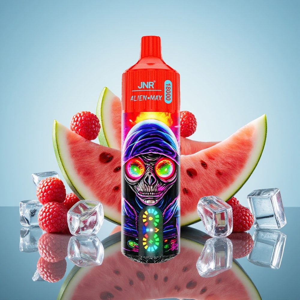 JNR Alien Max 18000 퍼프 스마트 LED 디스플레이 듀얼 메시 코일 라즈베리 워터멜론 아이스