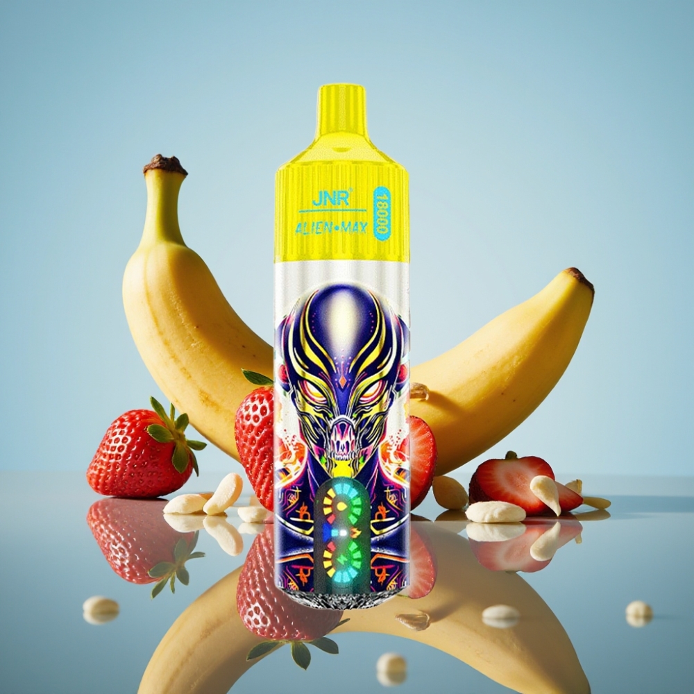 JNR Alien Max 18000 퍼프 스트로베리 바나나 디스포저블 베이프 (듀얼 메시 코일, LED 디스플레이)