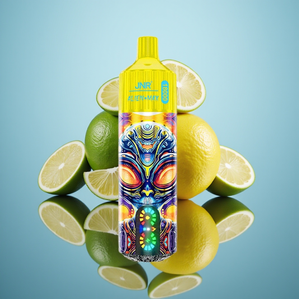 JNR Alien Max 18000 퍼프 스마트 LED 디스플레이 듀얼 메시 코일 레몬 라임 디스포저블 베이프