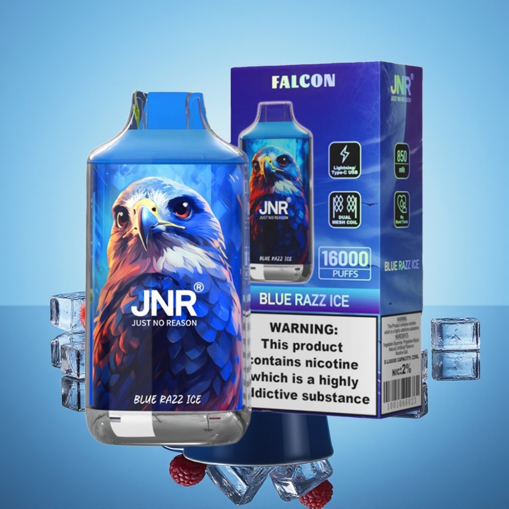 JNR Falcon 16000 푸프 블루 라즈 아이스 전자담배 듀얼 메시 코일 Type C 충전