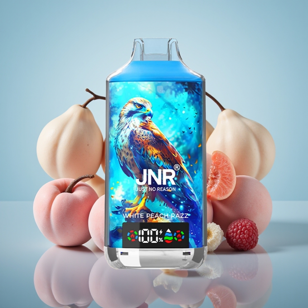 JNR Falcon X 18000 퍼프 디스포저블 베이프 화이트 피치 라즈 (듀얼 메쉬 코일, 24ml)