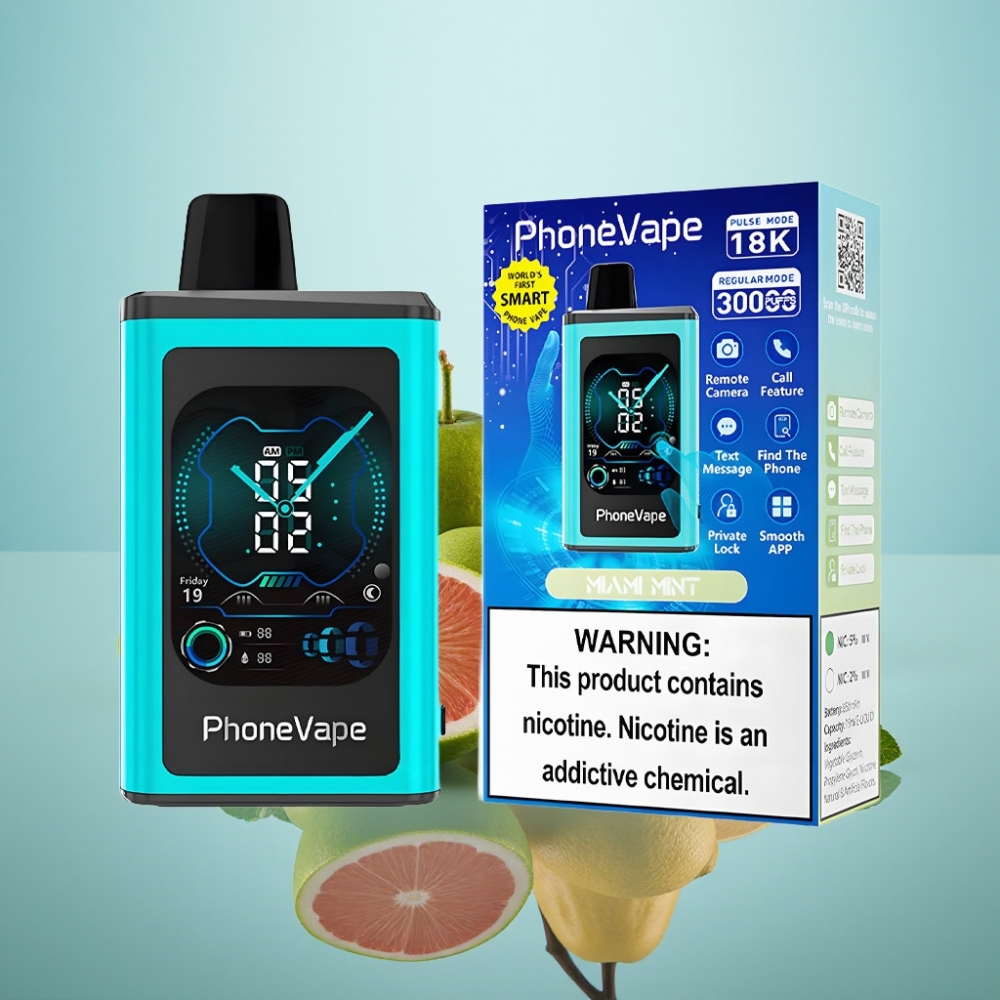 JNR PhoneVape 30000 퍼프 디스포저블 베이프 마이애미 민트 (Type-C 충전, 터보 모드, 앱 제어)