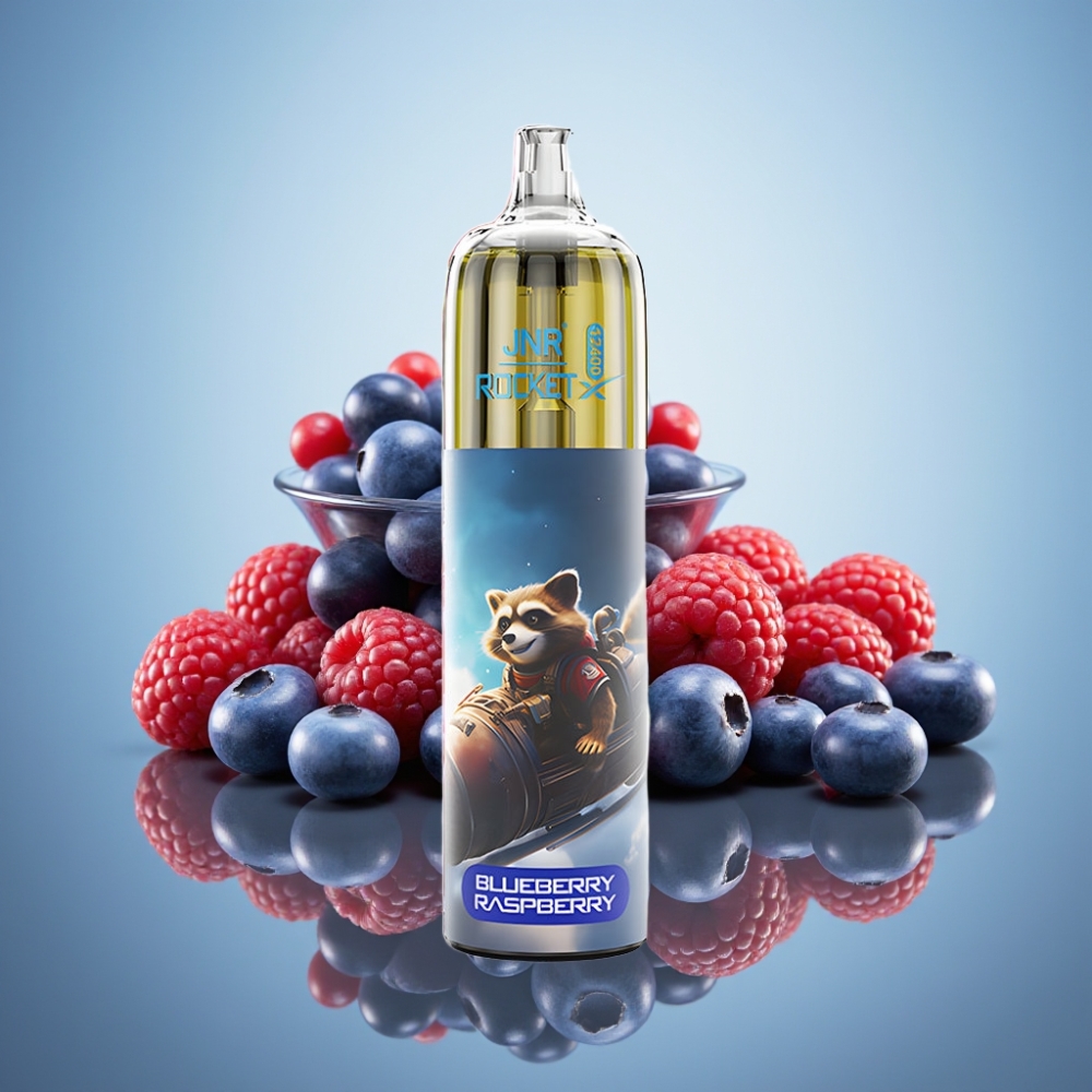 JNR Rocket-X 12400 퍼프 디스포저블 베이프 블루베리 라즈베리 (조절 가능한 에어플로우, RGB 라이트, 메시 코일)