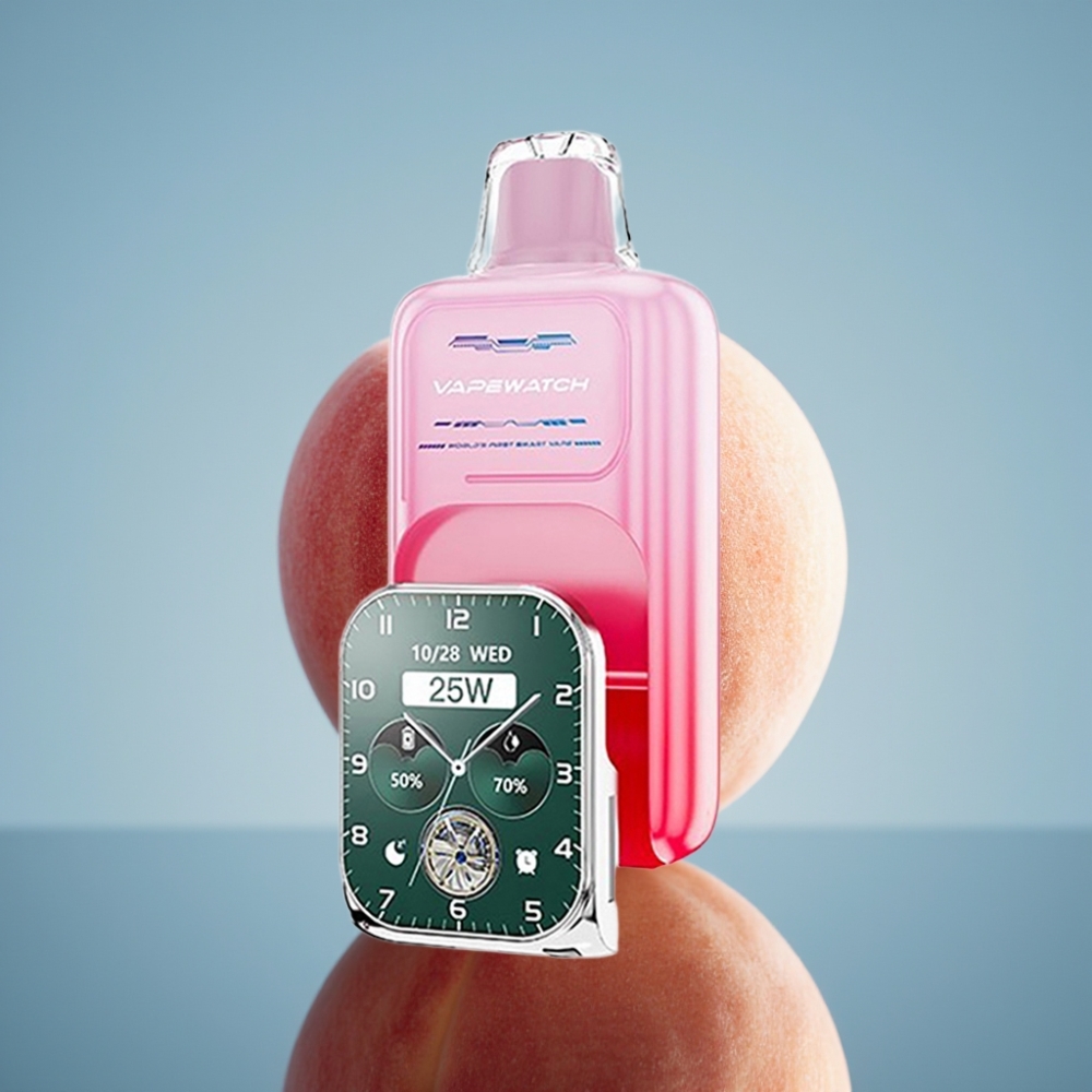 JNR VapeWatch 30000 퍼프 디스포저블 베이프 조지아 피치 맛, 19mL, 5% 니코틴, 듀얼 메시 코일