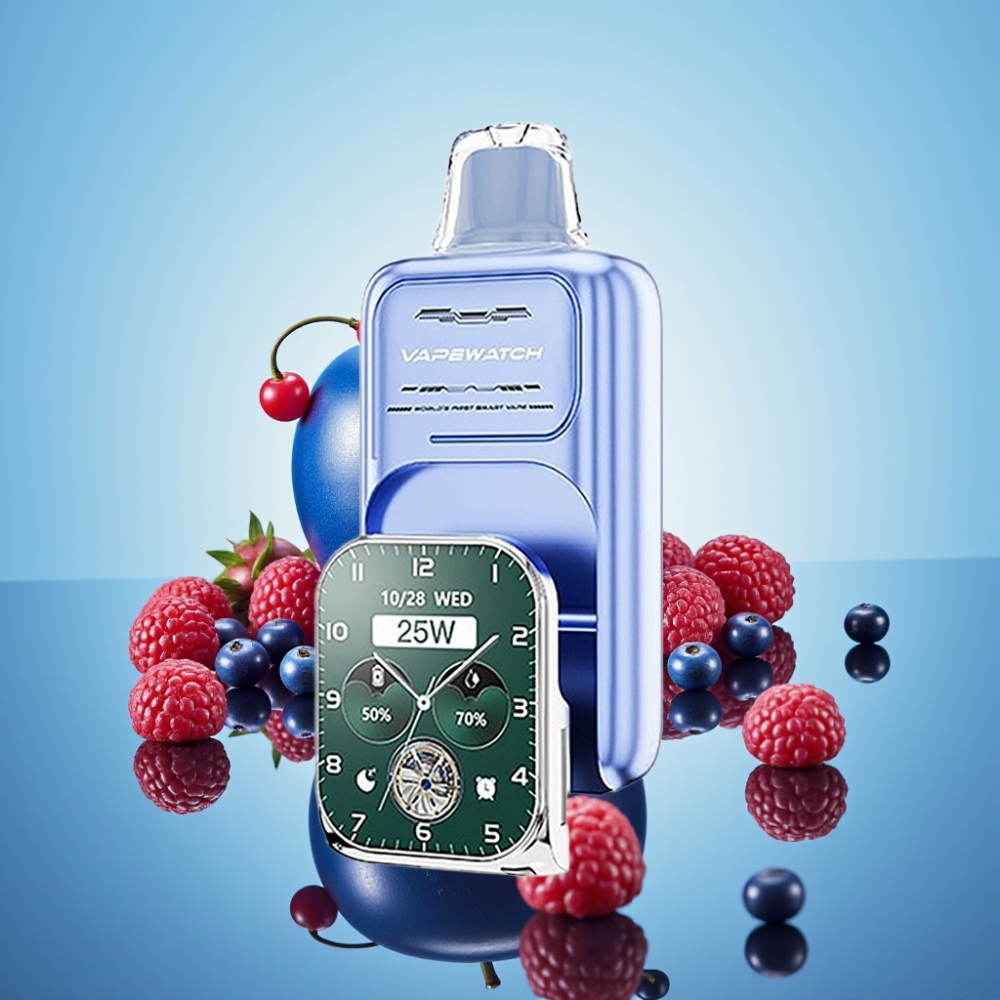 JNR VapeWatch 30000 퍼프 블루 라즈 아이스 일회용 베이프 (듀얼 메쉬 코일, 19mL, 5% 니코틴)