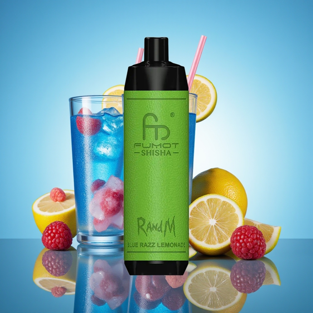 RandM Fumot Shisha 10000 퍼프 디스포저블 베이프 블루 라즈 레모네이드 (18ml, 0.5% 니코틴)