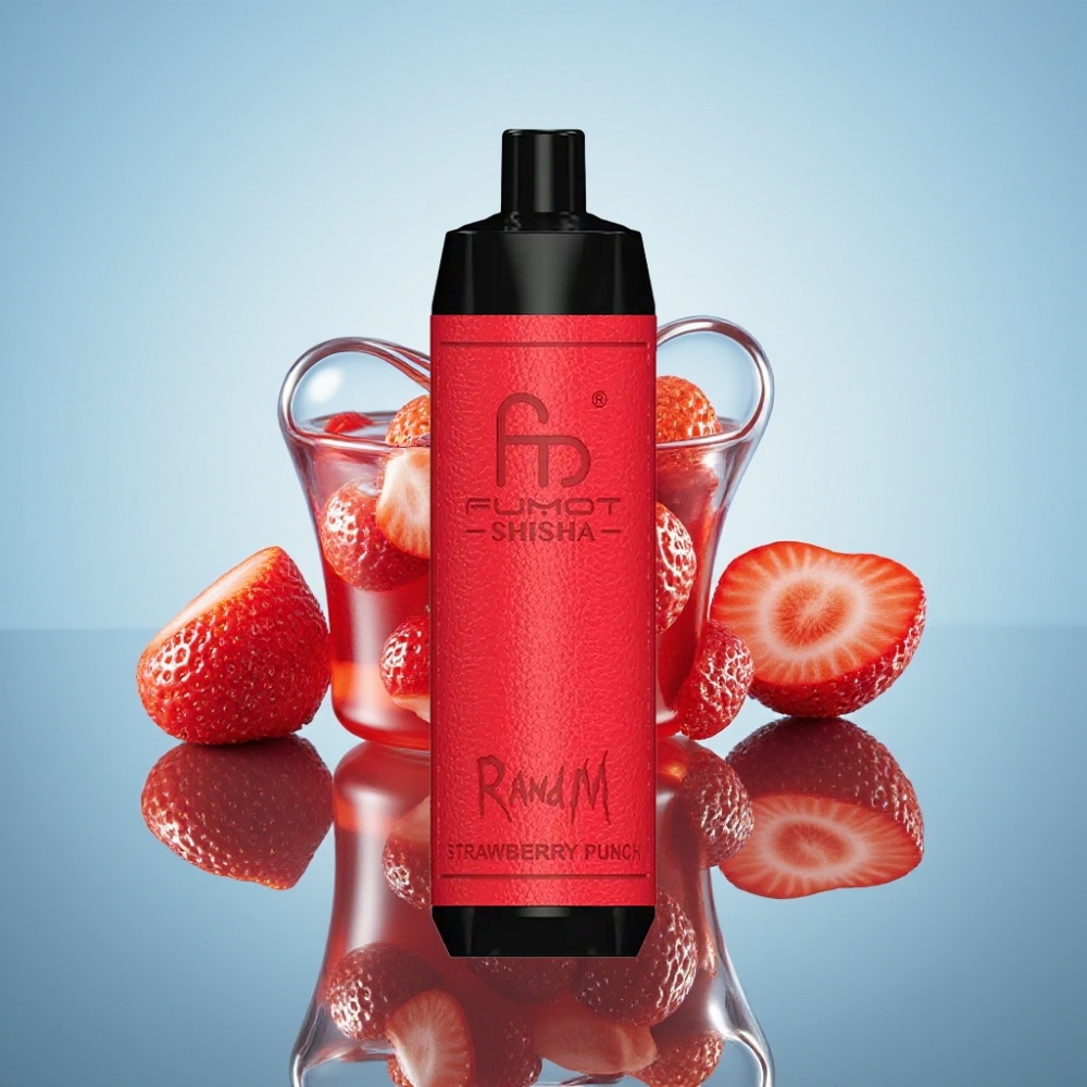 RandM Fumot Shisha 10000 퍼프 스트로베리 펀치 디스포저블 베이프 (LED, 18ml, 0.5% 니코틴)
