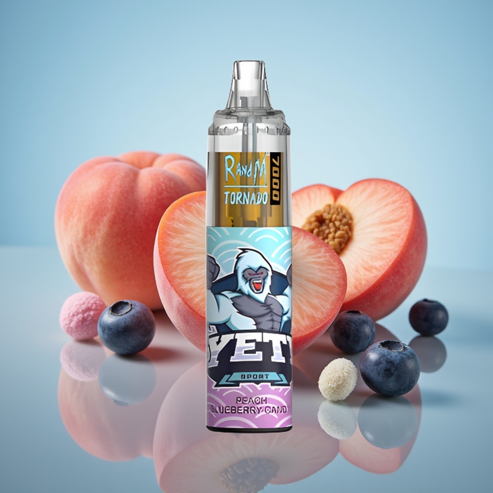 RandM Fumot Tornado 7000 디스포저블 베이프 피치 블루베리 캔디 (14ML, 메시 코일, 타입-C)