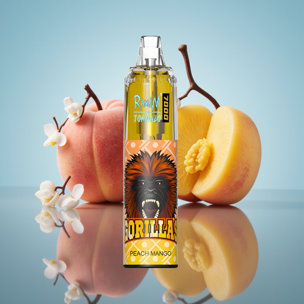 RandM Fumot Tornado 7000 디스포저블 베이프 피치 망고 (14ml, 850mAh, 메시 코일)