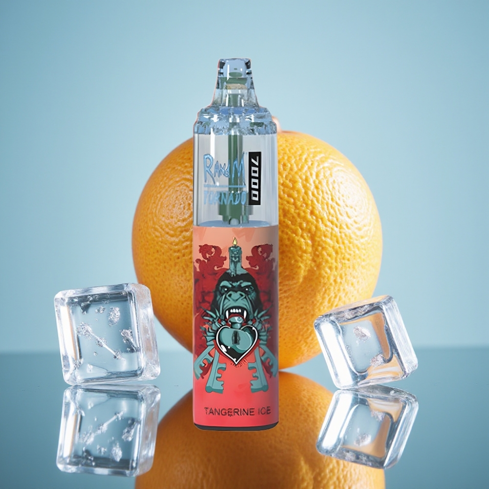 RandM Fumot Tornado 7000 멀티팝 디스포저블 베이프 탄저린 아이스 (14ml, 메시 코일)