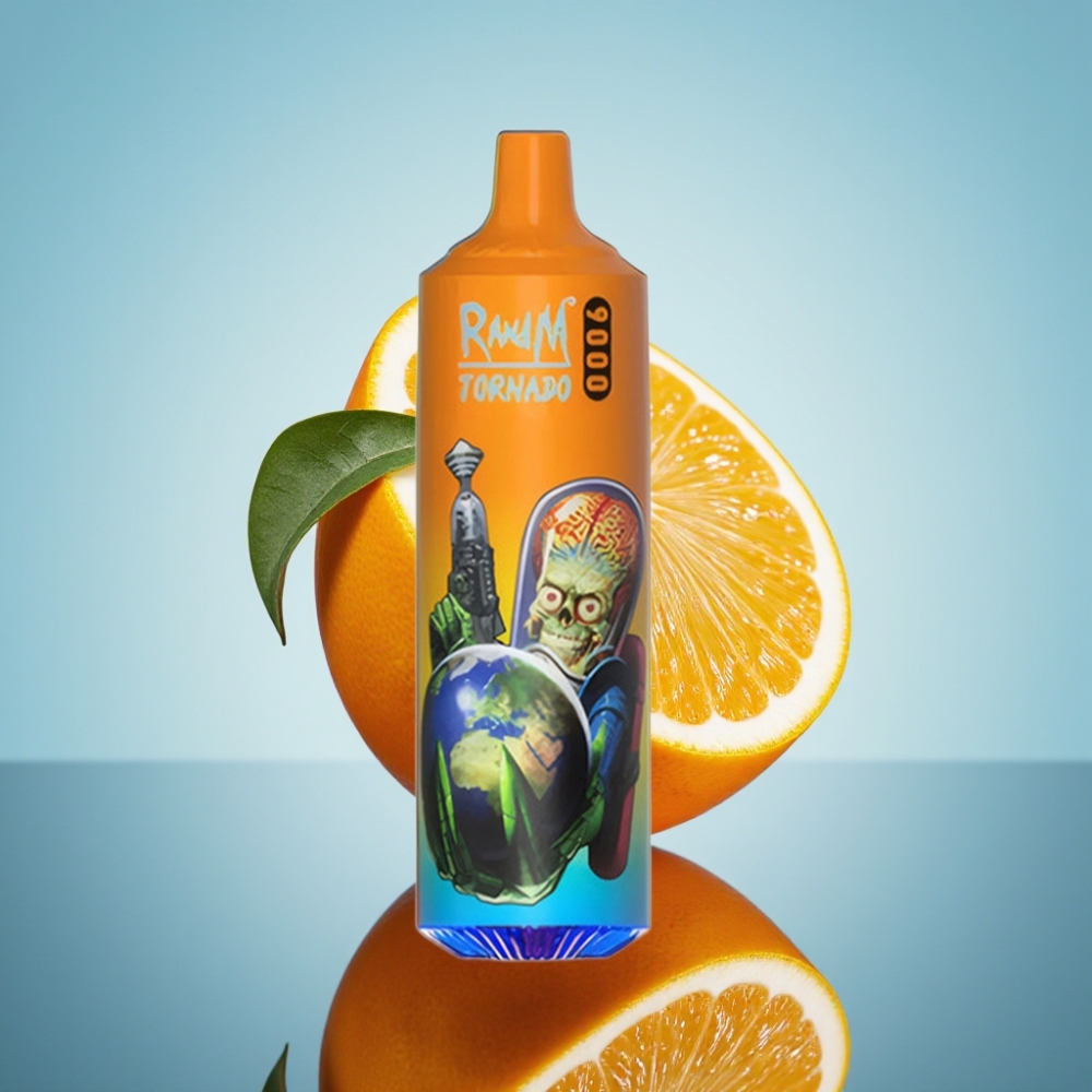 RandM Fumot Tornado 9000 퍼프 일회용 베이프 오렌지 소다 (18mL, 메시 코일, RGB 디스플레이)