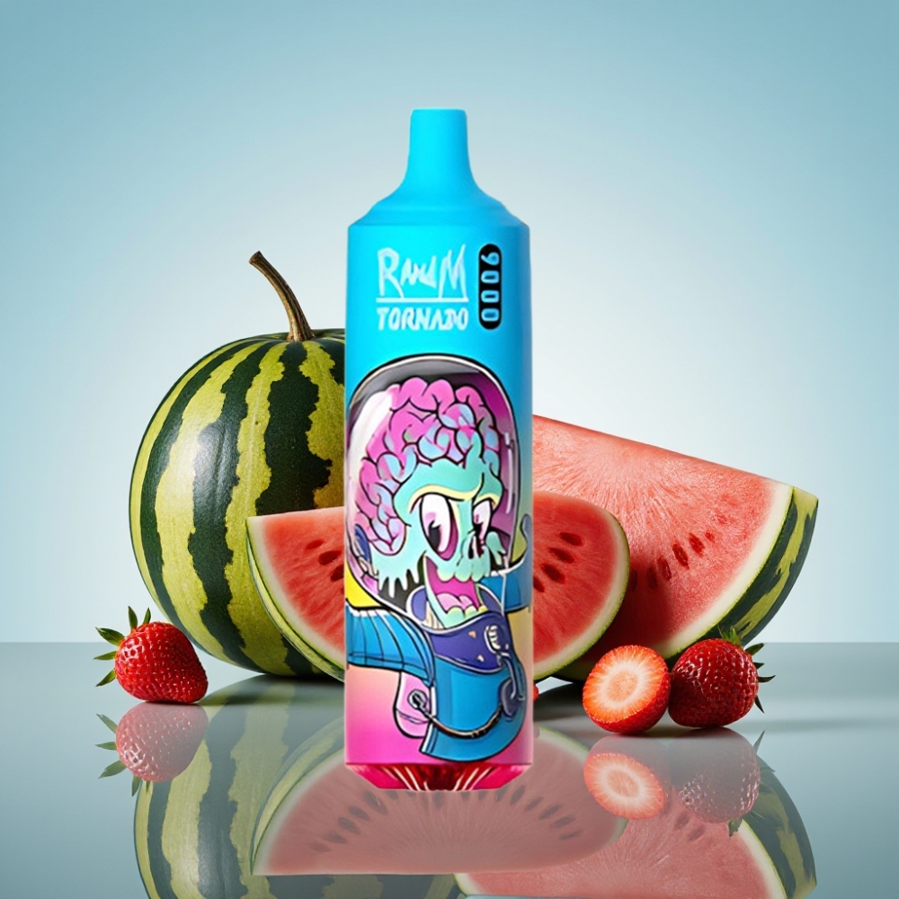 RandM Fumot Tornado 9000 퍼프 디스포저블 베이프 프라임 스트로베리 워터멜론 (메시 코일, 18mL)