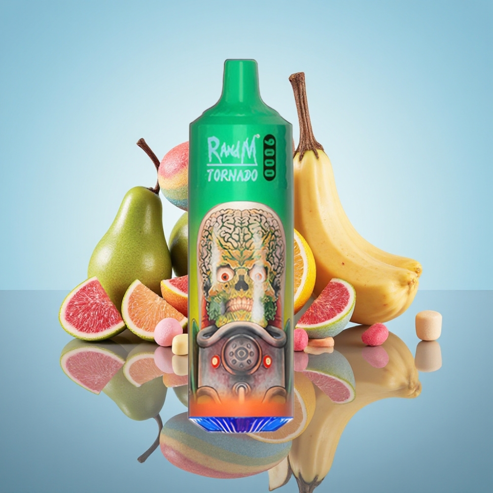 RandM Fumot Tornado 9000 퍼프 디스포저블 베이프 레인보우 캔디 (메시 코일, 18mL)