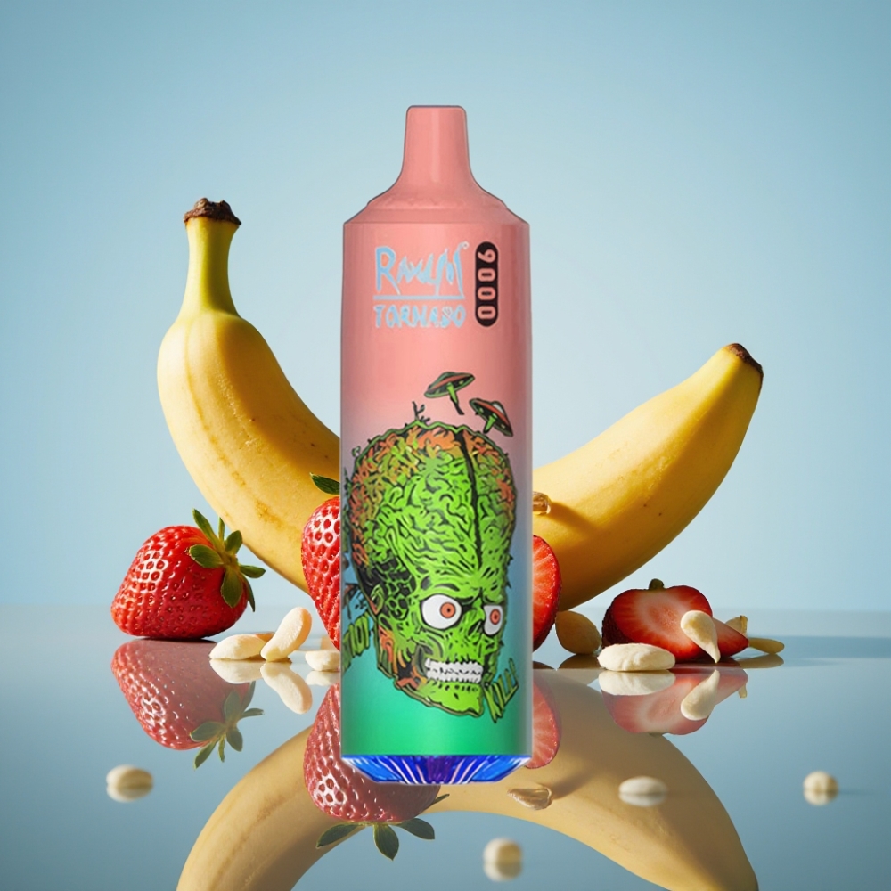 RandM Fumot Tornado 9000 퍼프 스트로베리 바나나 디스포저블 베이프 (메시 코일, 18mL)