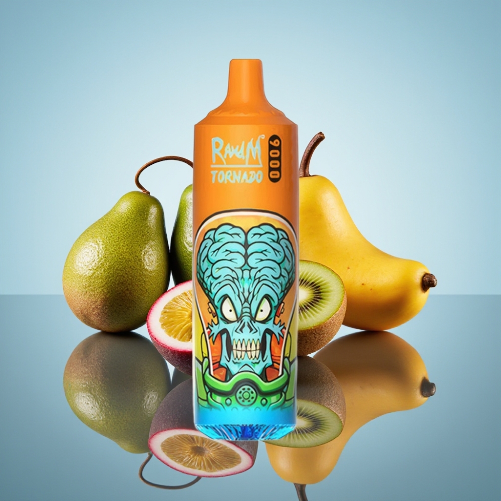 RandM Fumot Tornado 9000 Puffs 디스포저블 베이프 키위 패션후르츠 구아바 (18mL, 850mAh)