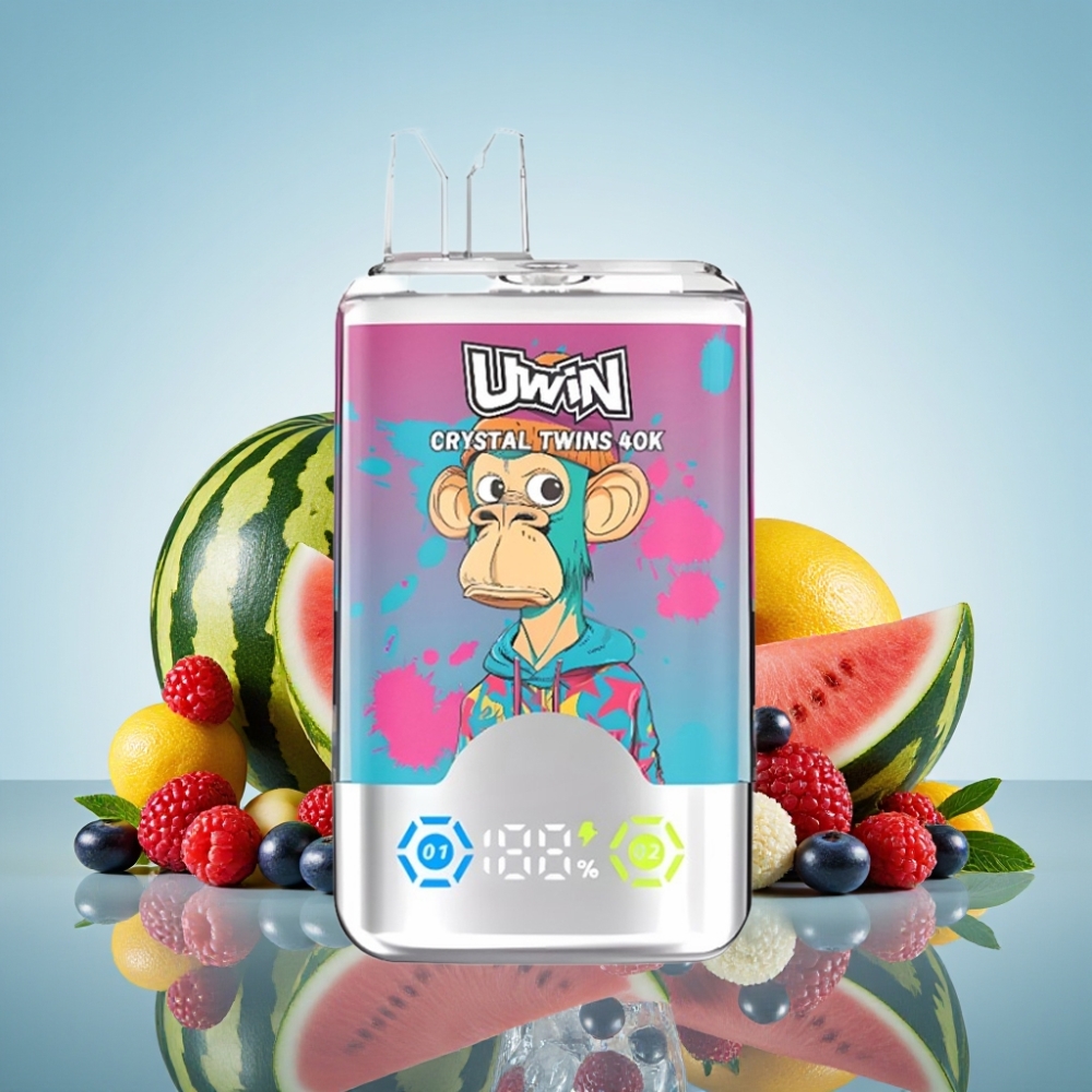 Uwin Crystal Twins 40000 퍼프 디스포저블 베이프 워터멜론 아이스 믹스드 베리즈 (32ml, 850mAh)