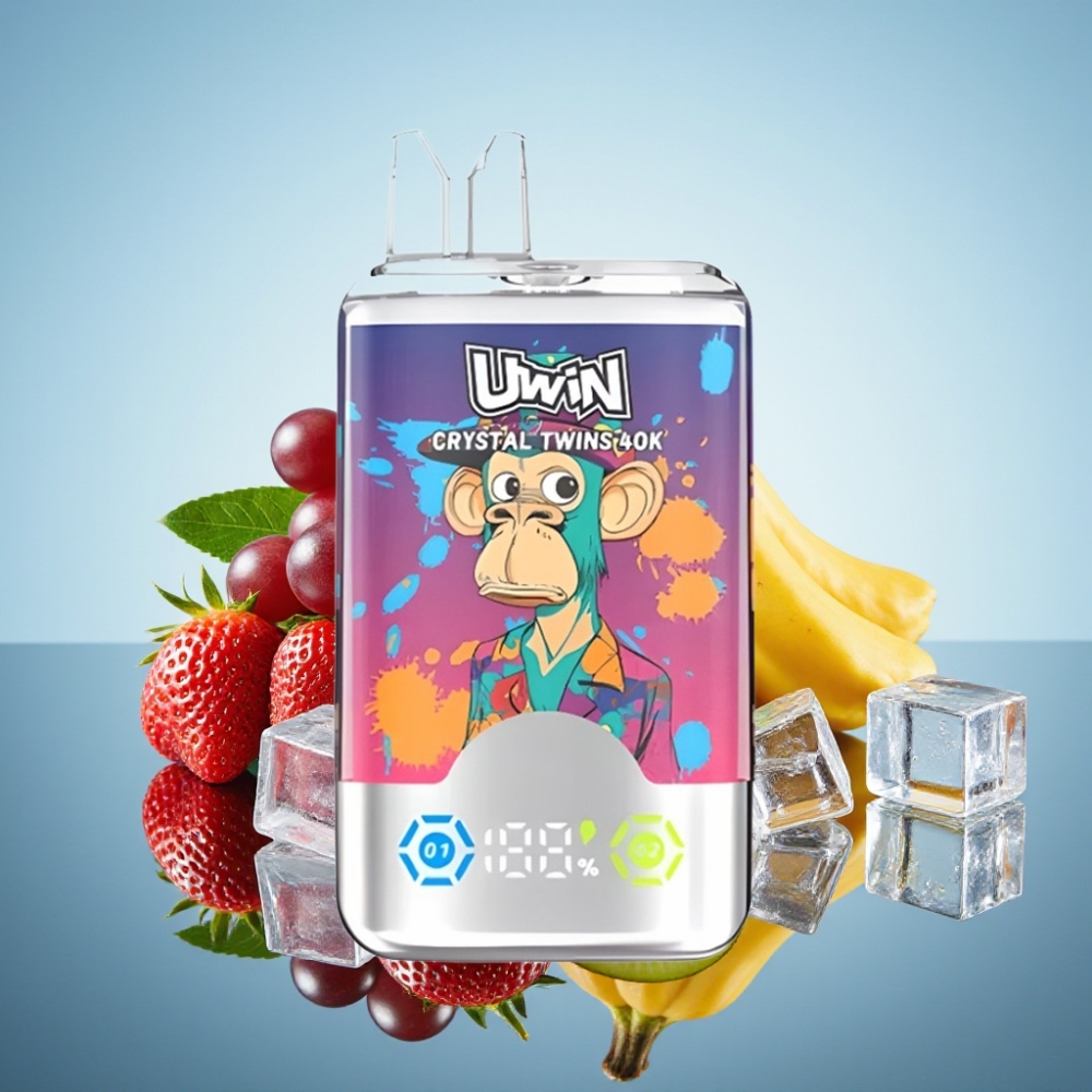 Uwin Crystal Twins 40000 Puffs 더블 플레이버 스트로베리 키위 그레이프 아이스 전자담배