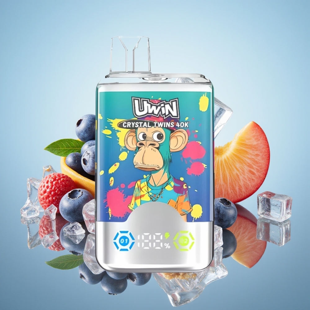 Uwin Crystal Twins 40000 퍼프 블루베리 아이스 서머 피치 아이스 디스포저블 베이프