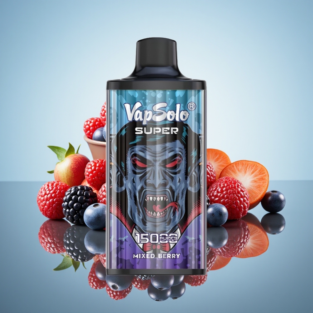 Vapsolo Super 15000 퍼프 디스포저블 베이프 혼합 베리 (850mAh 메시 코일, Type-C 충전)