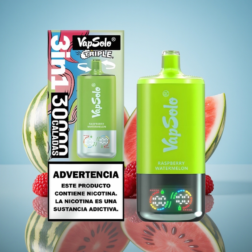 Vapsolo Triple 30000 퍼프 라즈베리 워터멜론 디스포저블 베이프 40ml Type-C