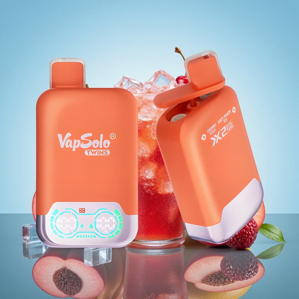 Vapsolo Twins 20000 퍼프 디스포저블 베이프 체리 콜라 & 쥬시 피치 아이스