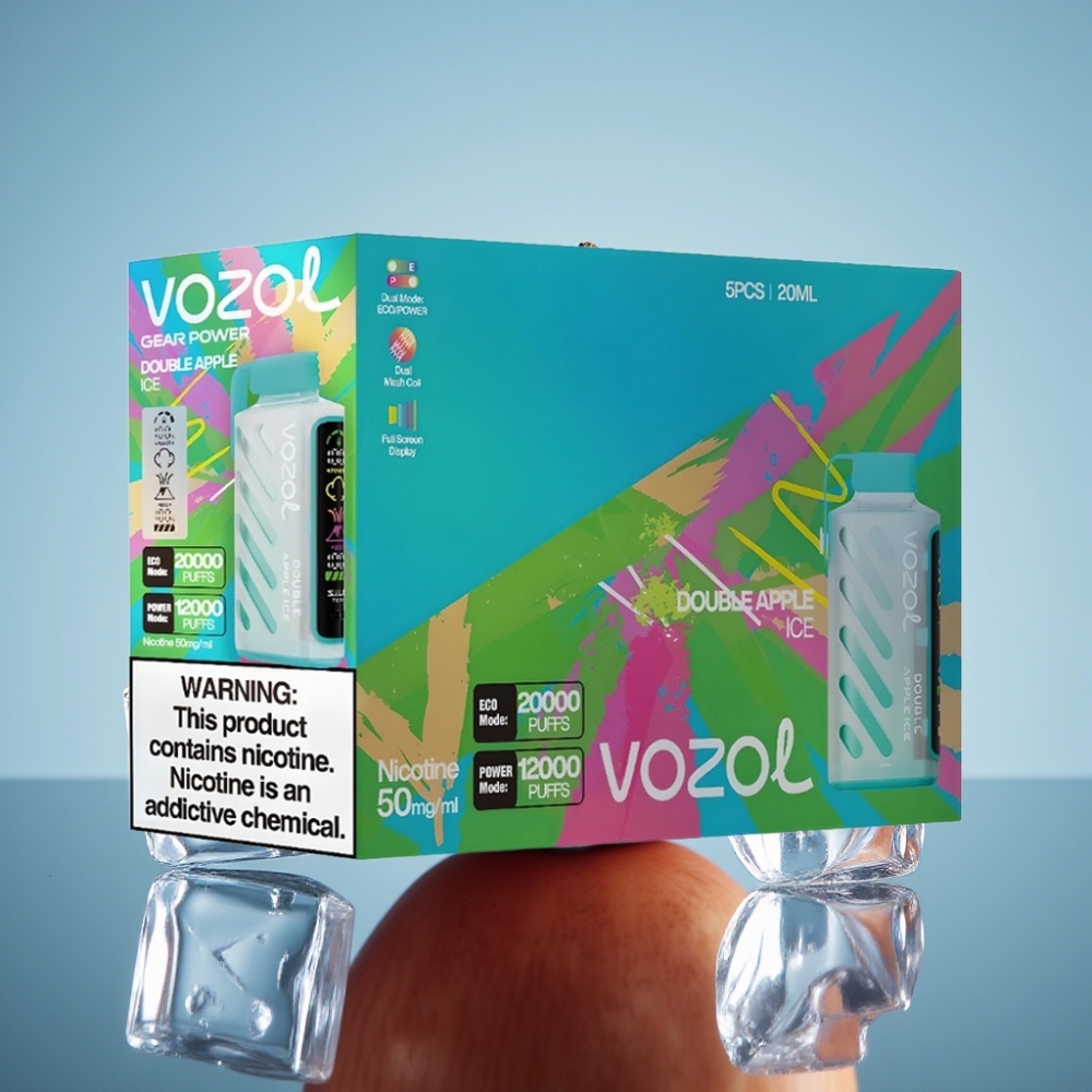 VOZOL Gear Power 20000 Puffs 듀얼 애플 아이스 S.i.L.C. Tech 풀 스크린 디스플레이