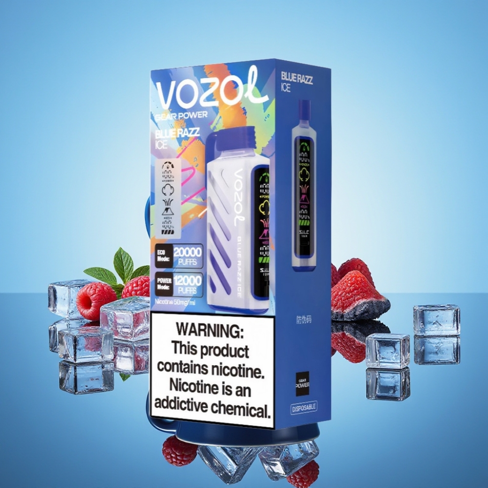 VOZOL Gear Power 20000 Puffs 블루 라즈 아이스 S.i.L.C. Tech 듀얼 메쉬 코일