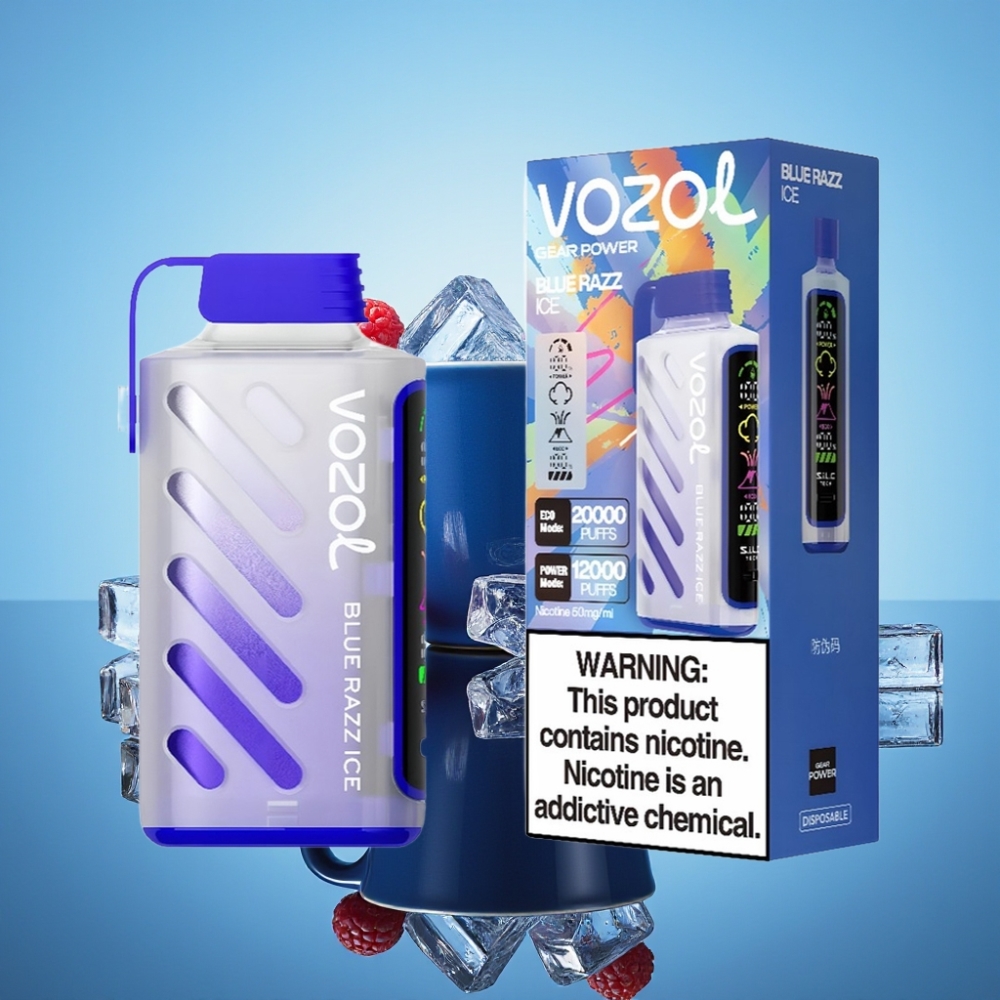 VOZOL Gear Power 20000 Puffs 블루 라즈 아이스 S.i.L.C. Tech 듀얼 메쉬 코일