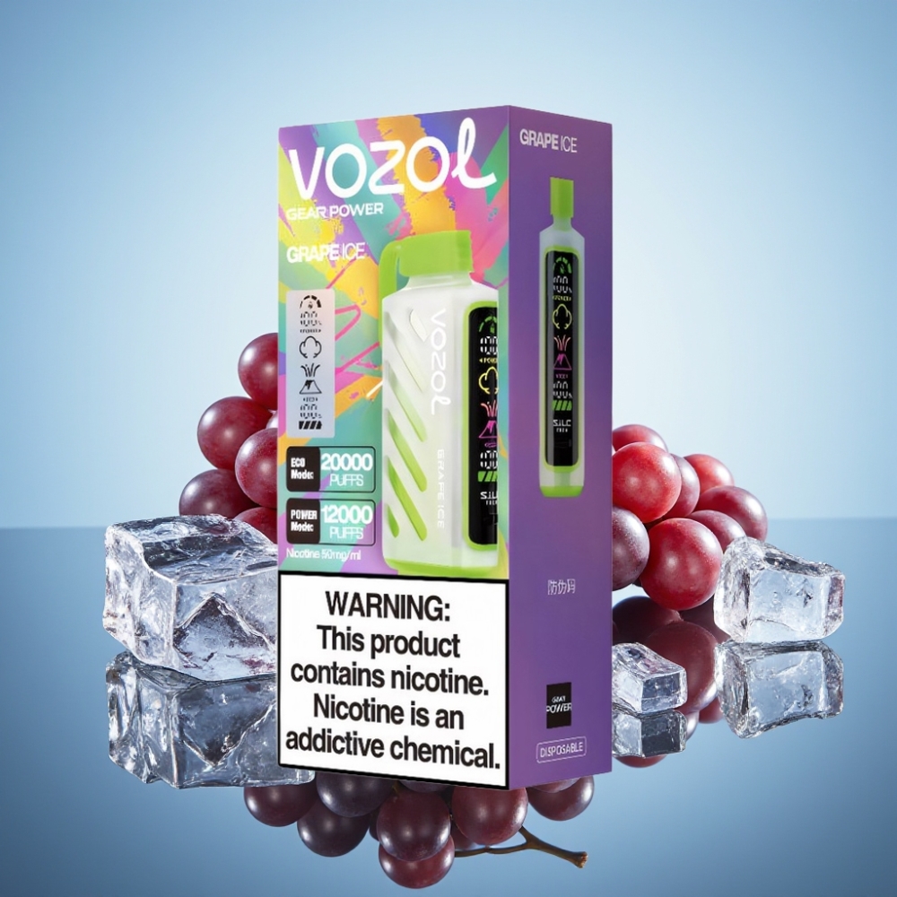 VOZOL Gear Power 20000 퍼프 디스포저블 베이프 그레이프 아이스 (S.i.L.C. Tech, 듀얼 메시 코일, 20mL)