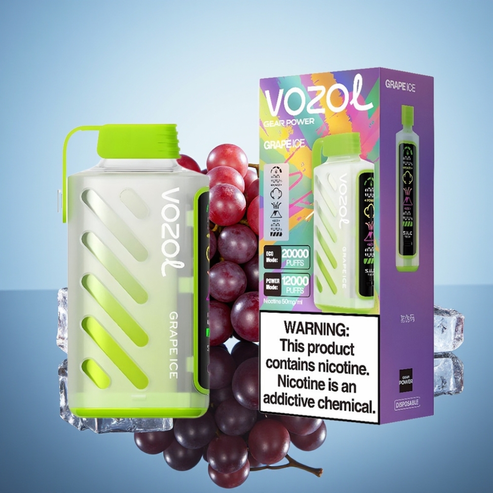 VOZOL Gear Power 20000 퍼프 디스포저블 베이프 그레이프 아이스 (S.i.L.C. Tech, 듀얼 메시 코일, 20mL)