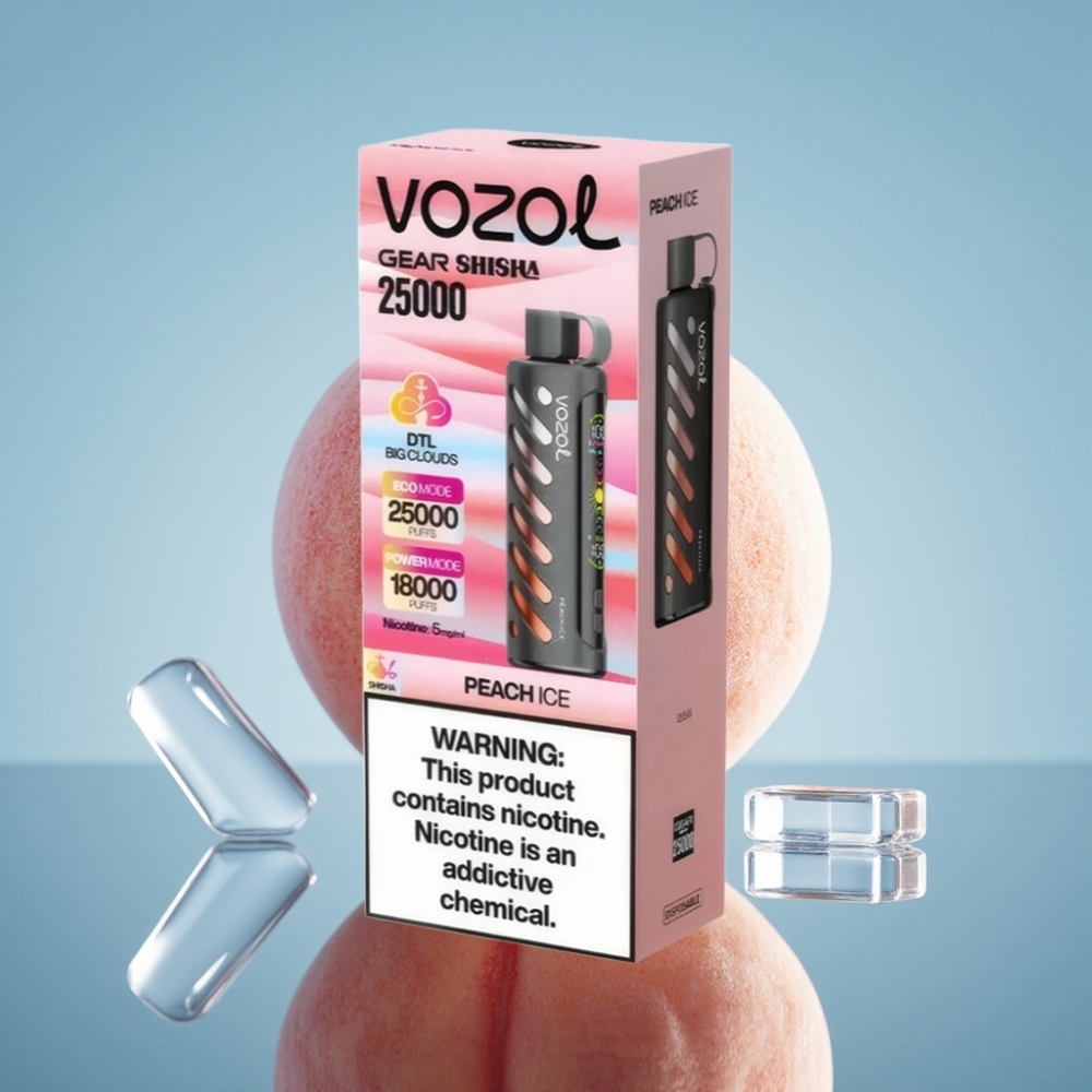 VOZOL Gear Shisha 25000 퍼프 디스포저블 베이프 피치 아이스 (5mg/ml, 1000mAh, S.i.L.C Tech)