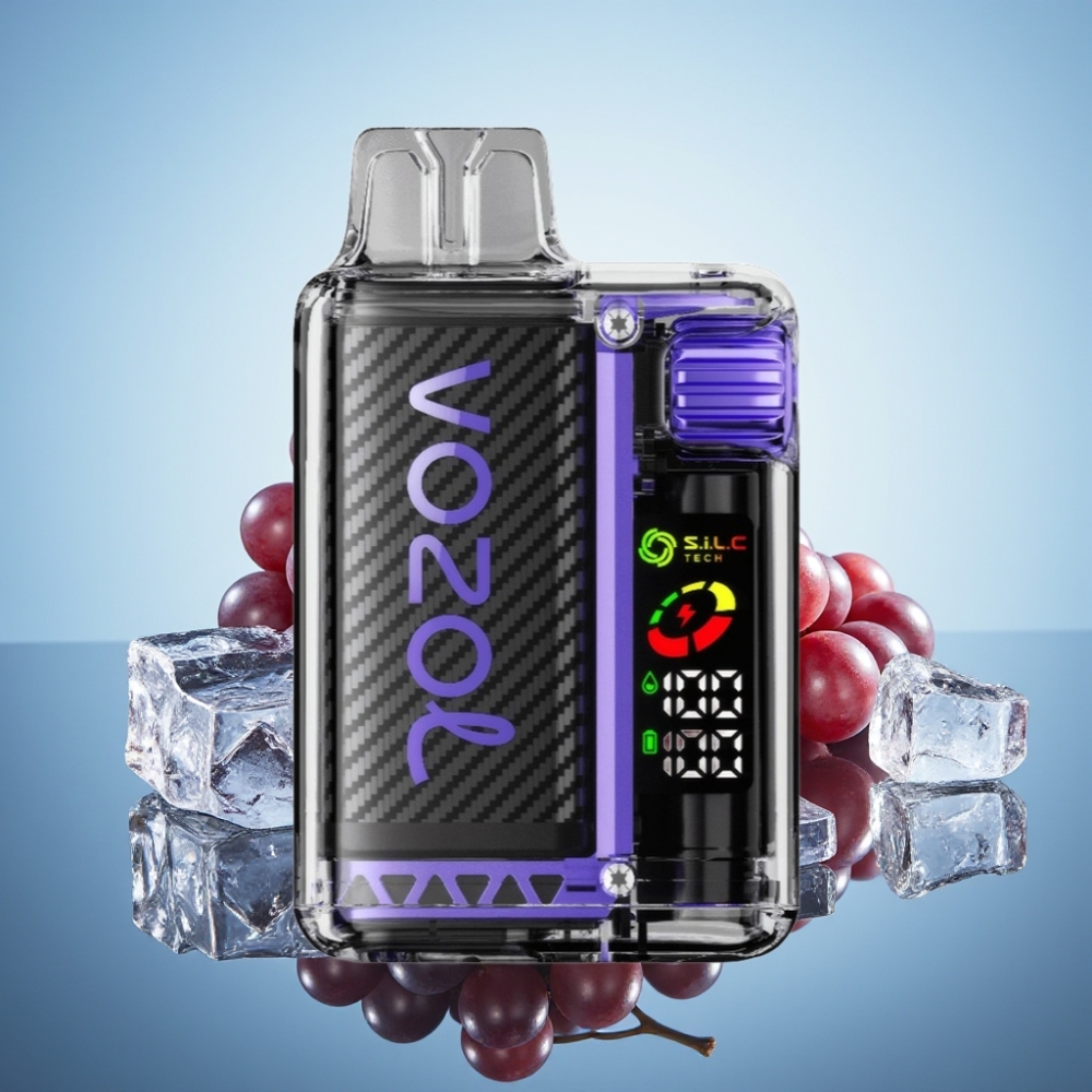 VOZOL Vista 20000 퍼프 재충전형 디스포저블 베이프 그레이프 아이스, 650mAh 배터리, 2% 니코틴, S.i.L.C Tech 듀얼 메시 코일
