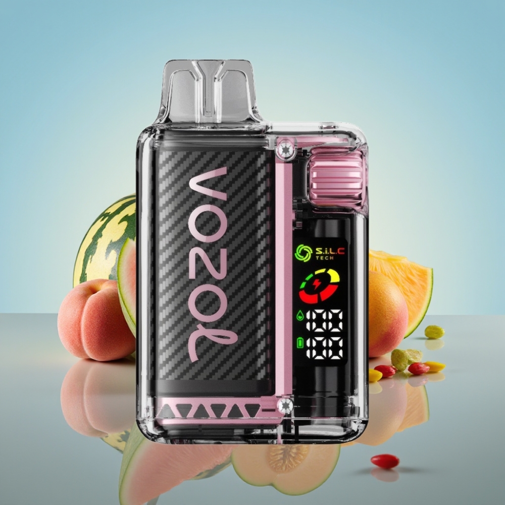 VOZOL Vista 20000 퍼프 재충전형 전자담배: 복숭아 망고 워터멜론, 650mAh 배터리, OLED 스크린, S.i.L.C 듀얼 메시 코일